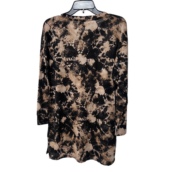 JENNI WOMENS SMALL LONG SLEEVE SUPER SOFT SLEEP SHIRT TIEDYE PRINT BLACK TAN - Picture 3 of 11